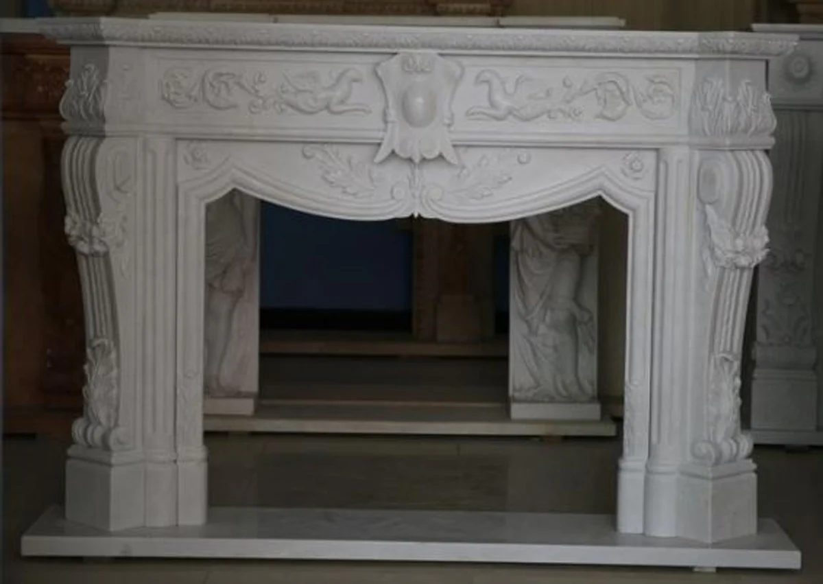 Casa Padrino marco de chimenea barroco de lujo blanco 180 x 35,5 x A. 120 cm - Magn¨ªfico marco de chimenea de m¨¢rmol de alta calidad - Accesorios decorativos en estilo barroco