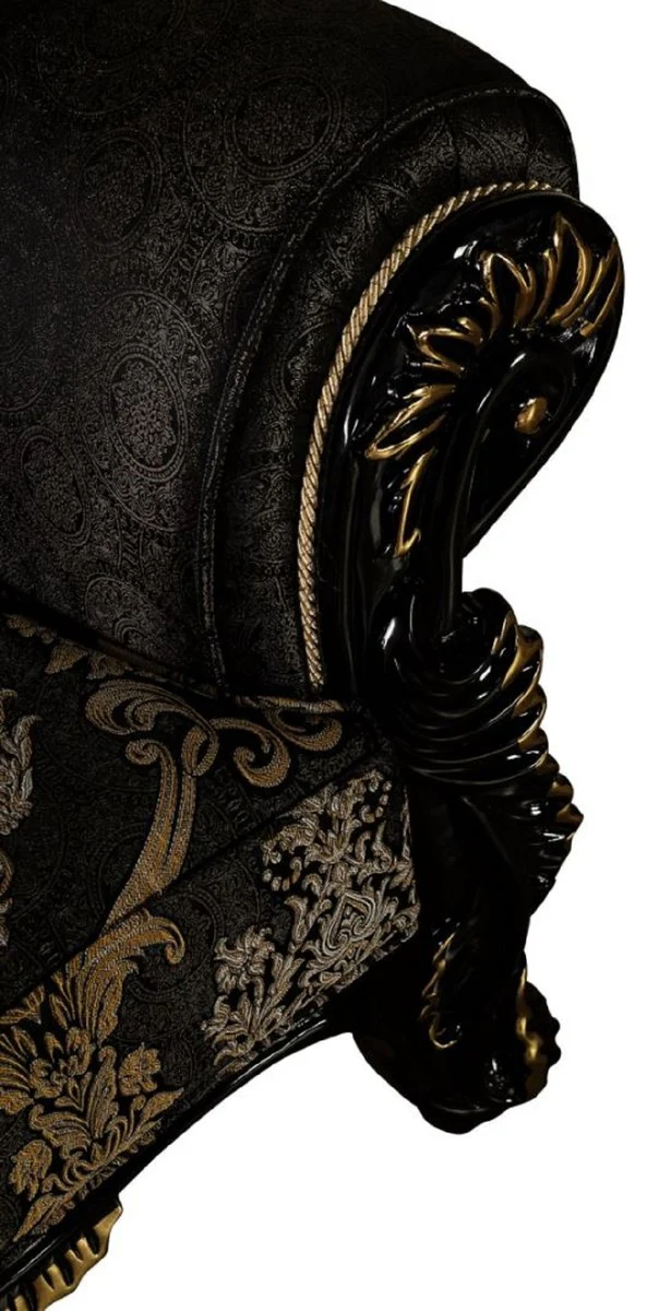 Casa Padrino sof¨¢ barroco de lujo negro / oro - Magn¨ªfico sof¨¢ de sal¨®n con patr¨®n elegante - Muebles de sal¨®n barrocos