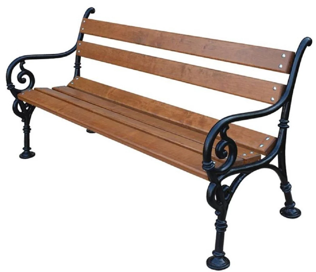 Casa Padrino Banco de Jardín de Estilo Art Nouveau con Reposabrazos Marrón / Negro 180 x 40 x H. 74 cm - Muebles de Jardín