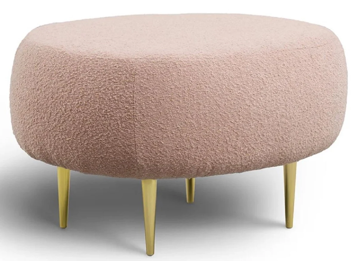 Casa Padrino taburete de lujo rosa / oro 76 x 67 x A. 44 cm - Taburete de sal¨®n tapizado con patas de metal - Reposapi¨¦s - Muebles de sal¨®n - Muebles de lujo - Interiores de lujo