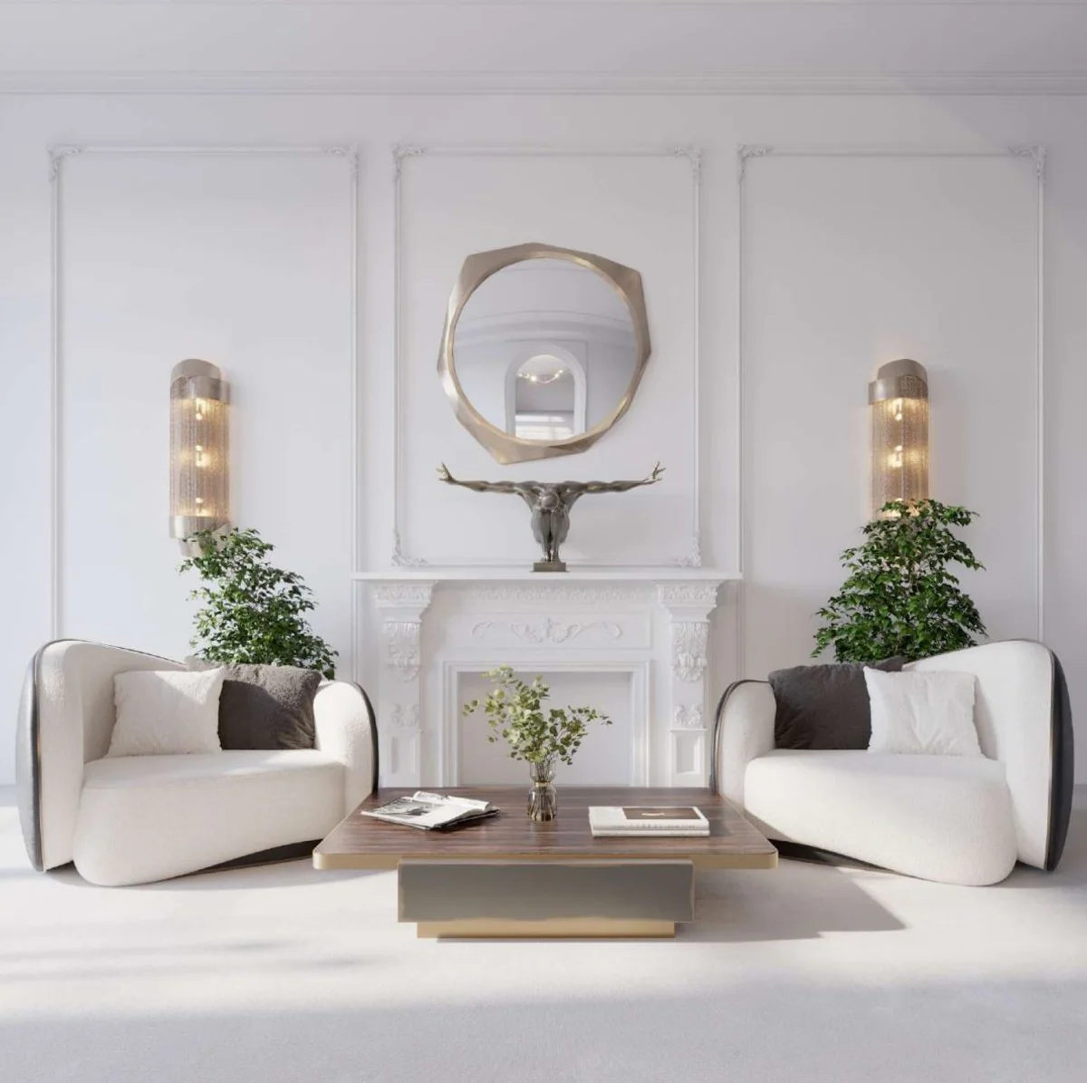 Casa Padrino sill¨®n de lujo blanco / negro / plata 140 x 105 x A. 78 cm - Sill¨®n de sal¨®n - Sill¨®n de hotel - Muebles de sal¨®n - Muebles de hotel - Muebles de lujo