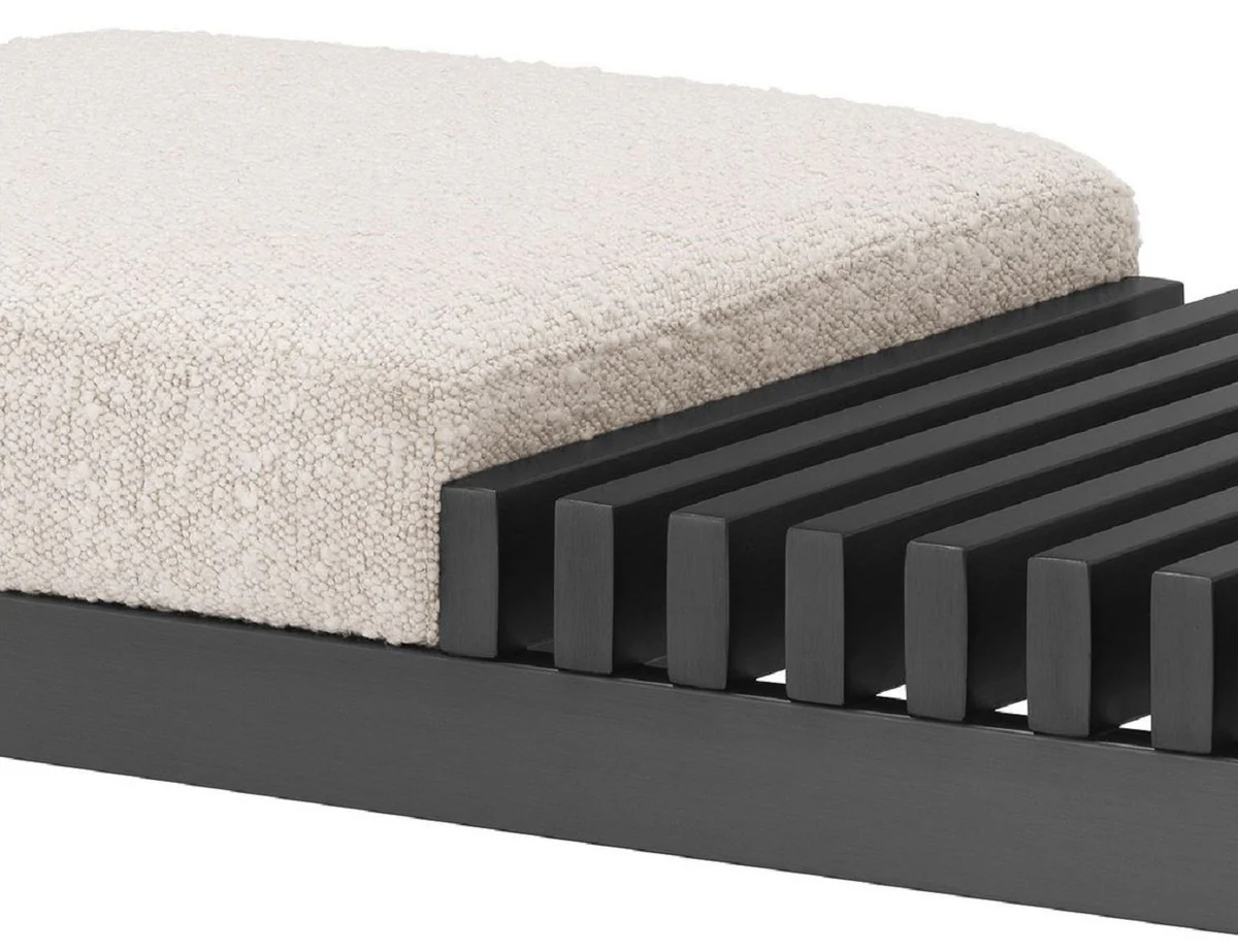 Casa Padrino banco de lujo crema / bronce 140 x 44 x A. 45 cm - Banco acolchado de acero inoxidable - Muebles de Sala de Estar - Muebles de Hotel - Colección de Lujo