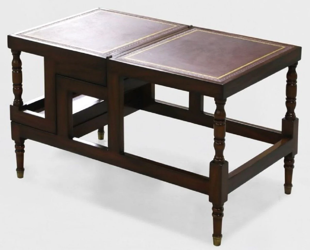 Casa Padrino mesa de centro Art Nouveau de lujo marr¨®n oscuro / rojo burdeos / oro - Escalera de biblioteca plegables de madera maciza con cuero genuina - Muebles de Sala Art Nouveau