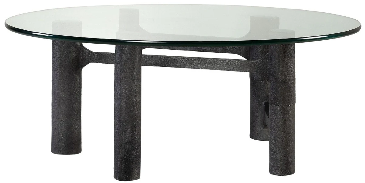 Casa Padrino mesa de centro de lujo negro antiguo ? 110 x A. 40,5 cm - Mesa de sal¨®n redonda de aluminio con tapa de vidrio - Muebles de sal¨®n - Muebles de lujo - Interiores de lujo