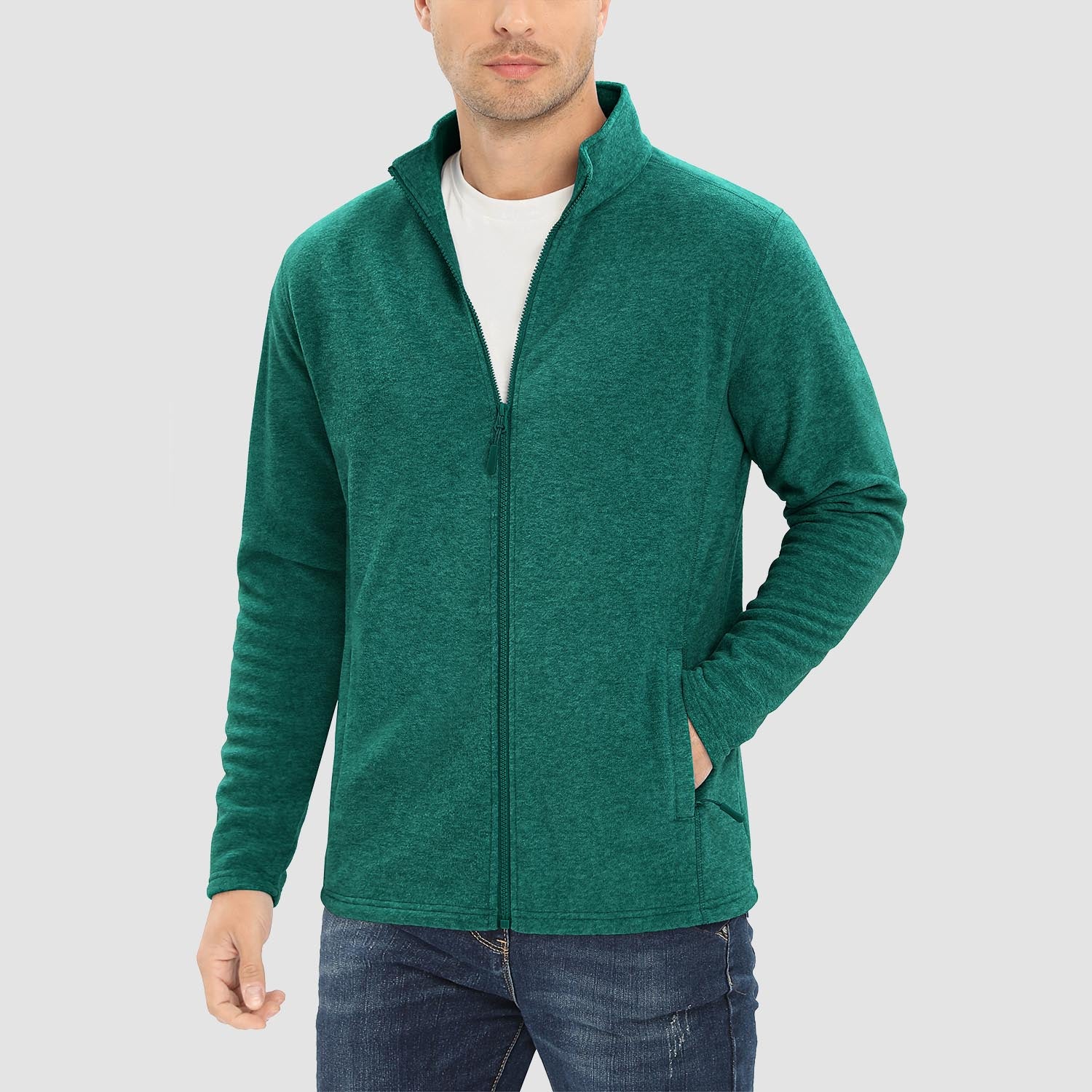 Men's Fleece Jacket Sweater Full Zip Up Coat With Zipper Pockets