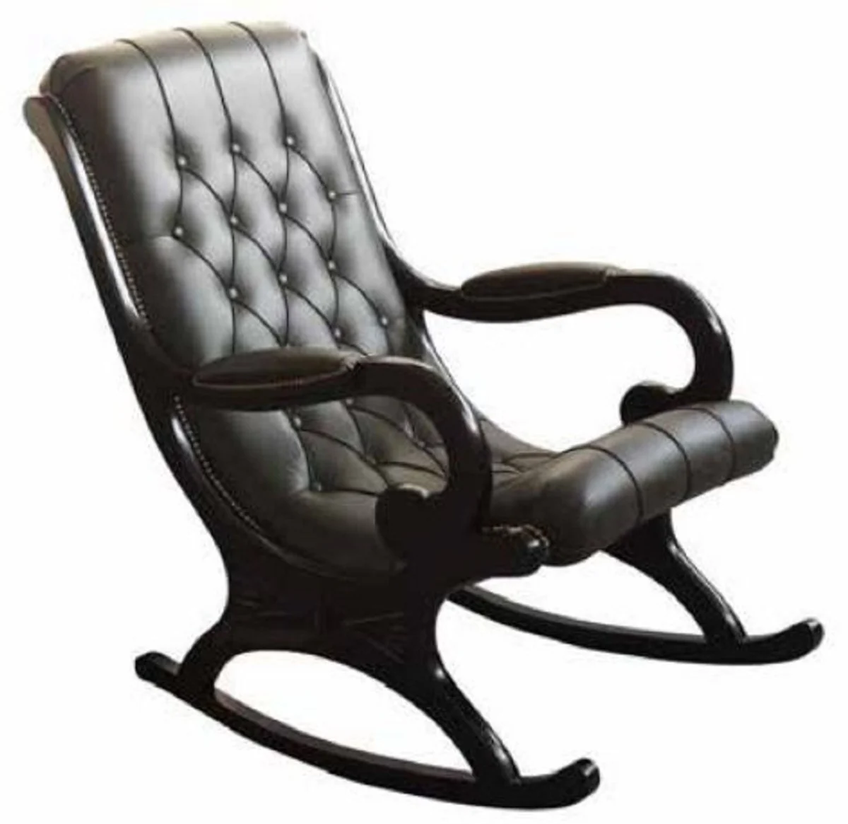 Casa Padrino mecedora de cuero Art Nouveau de lujo negro - Mecedora de cuero genuino hecha a mano con reposabrazos - Muebles de Oficina y Sala de Estar Barroco y Art Nouveau - Hecho en Italia