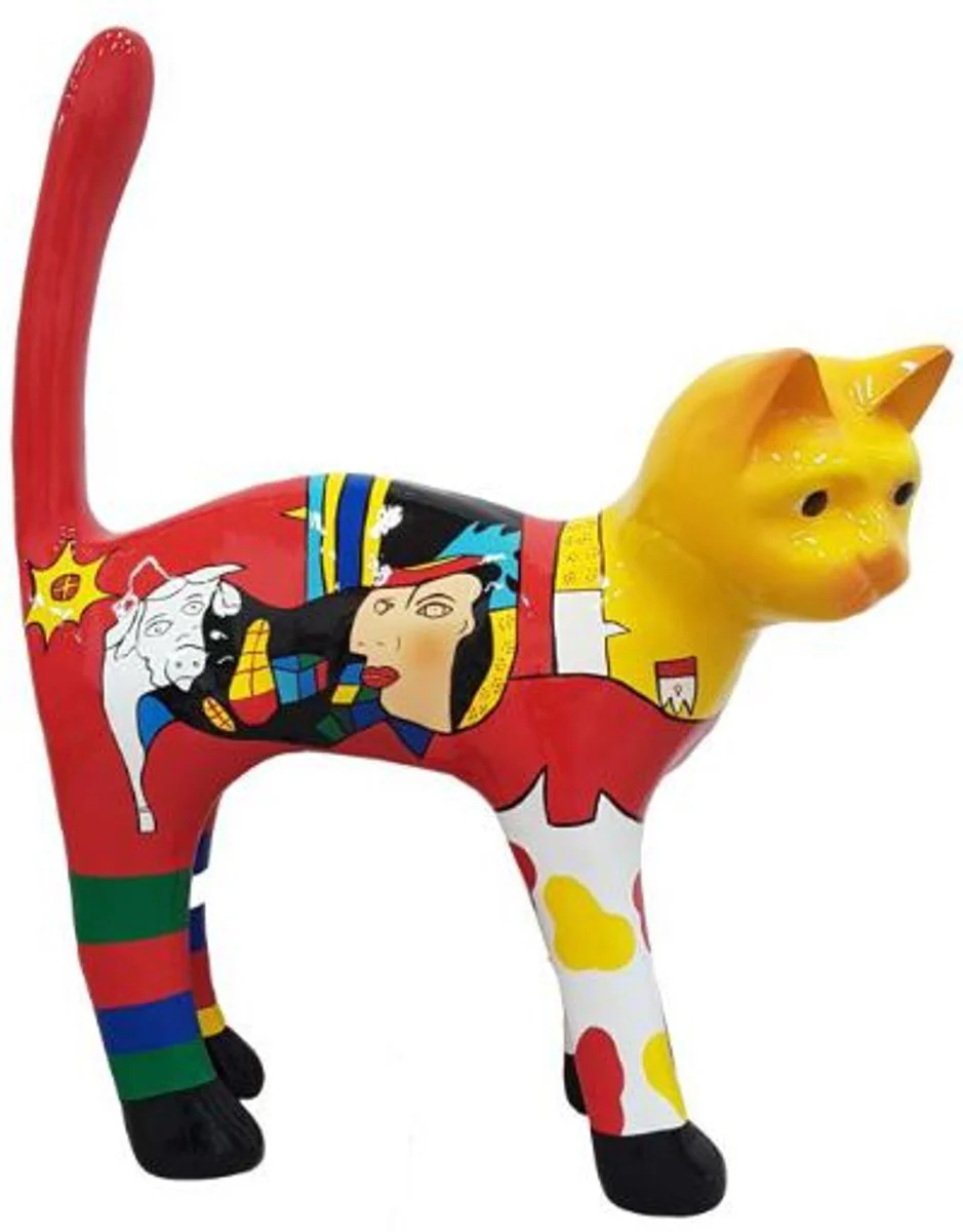 Casa Padrino figura decorativa gato multicolor A. 110 cm - Escultura decorativa resistente a la intemperie - Decoración de Sala de Estar