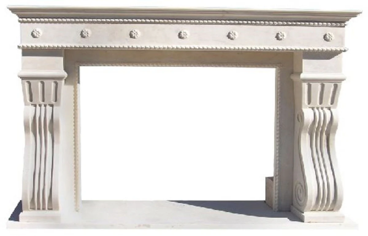 Casa Padrino marco de chimenea barroco de lujo blanco 202 x 55 x A. 125 cm - Marco de chimenea hecho a mano de m¨¢rmol de alta calidad - Accesorios de decoraci¨®n de chimeneas - Muebles de m¨¢rmol barroco