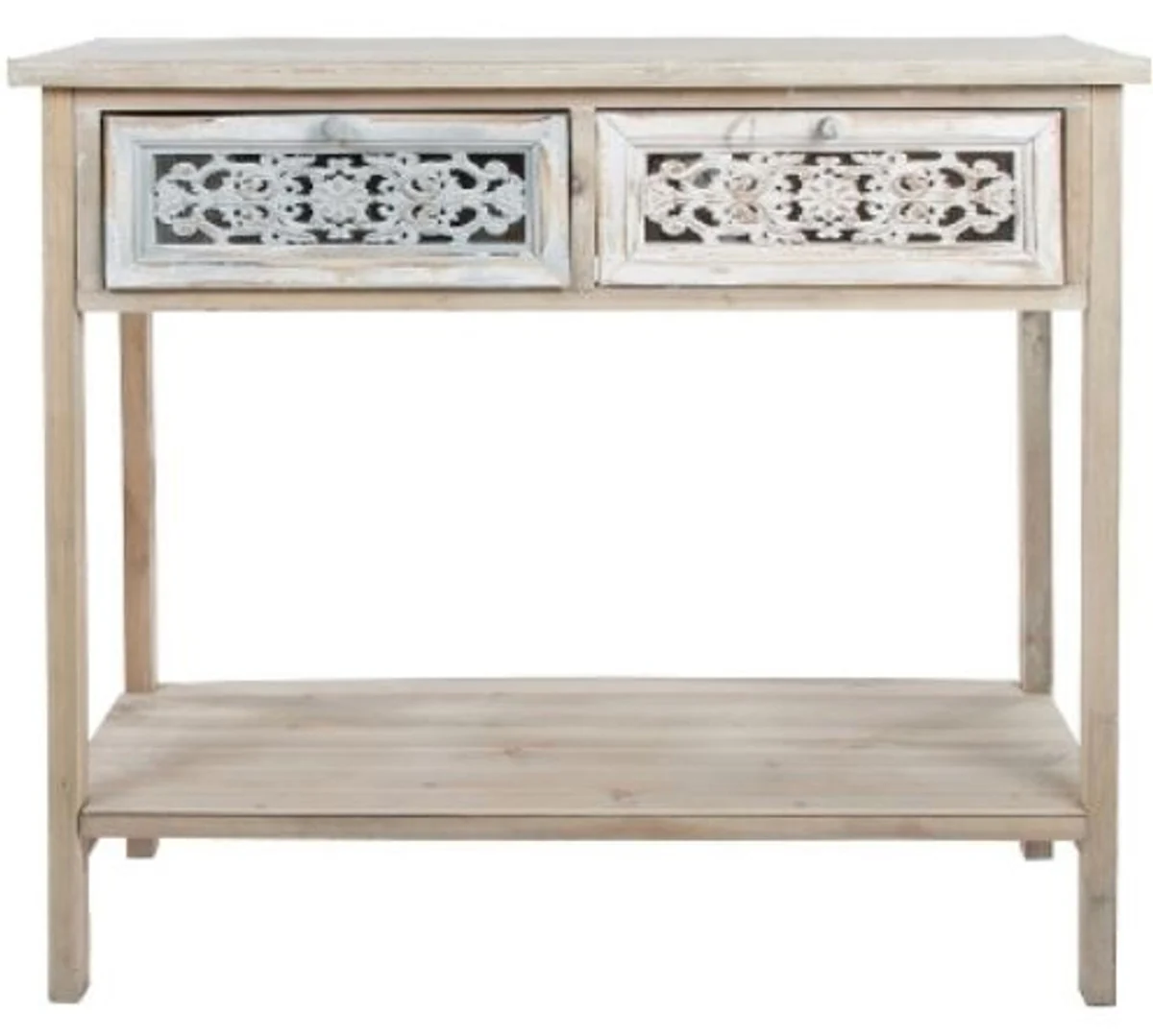 Casa Padrino consola de estilo country antique blanco / natural 85 x 37 x H. 77 cm - Consola de Shabby Chic Hecha a Mano con 2 Cajones