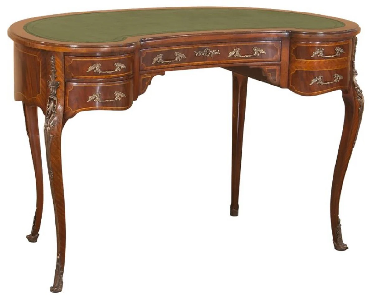 Casa Padrino escritorio barroco de lujo marr¨®n oscuro / marr¨®n claro / verde - Escritorio de caoba hecho a mano con 5 cajones - Mobiliario de oficina barroco noble