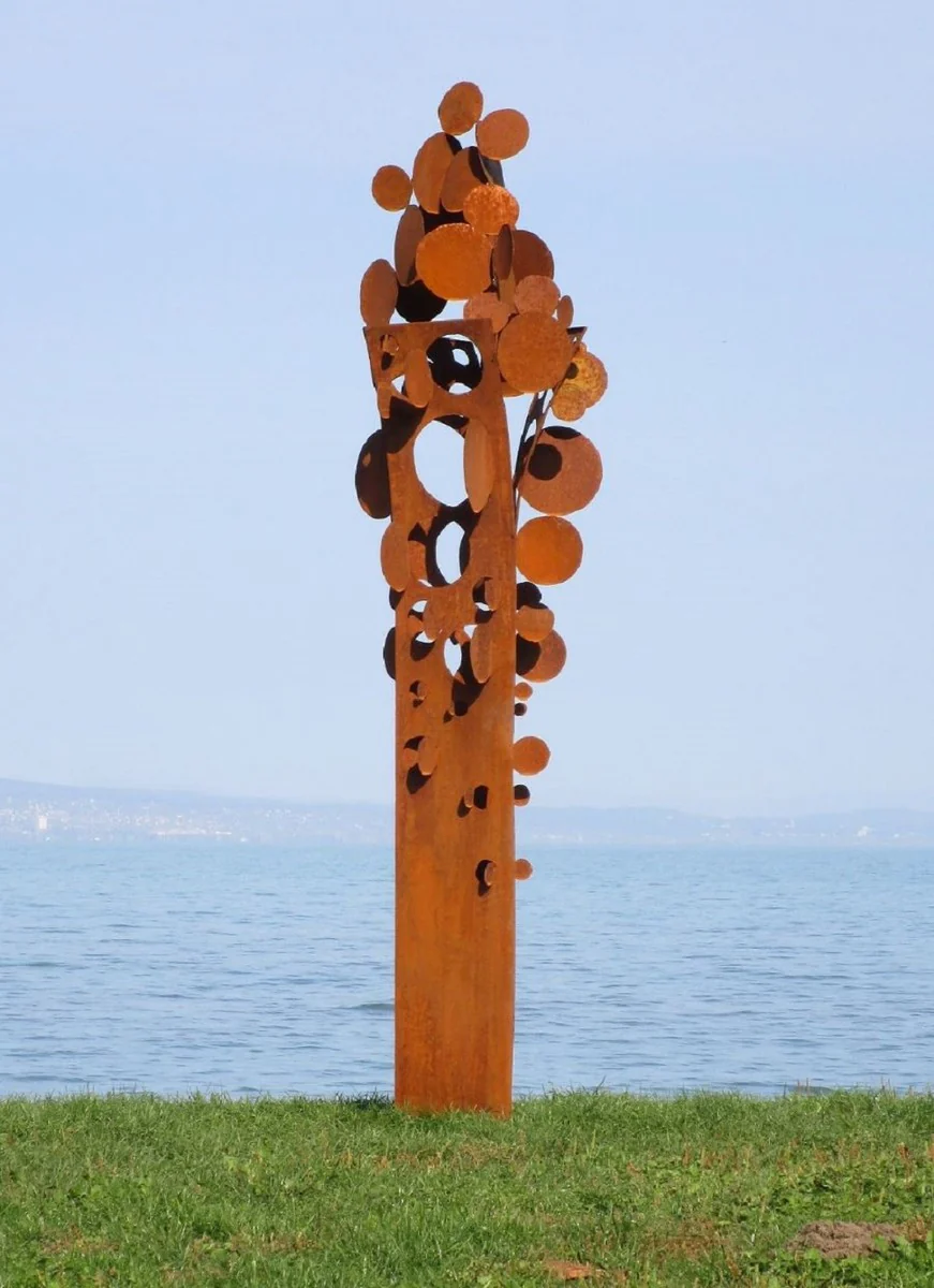 Casa Padrino escultura de jardín de acero de diseño Árbol de monedas óxido 75 x 70 x A. 260 cm - Decoración de jardín hecha a mano resistente a la intemperie