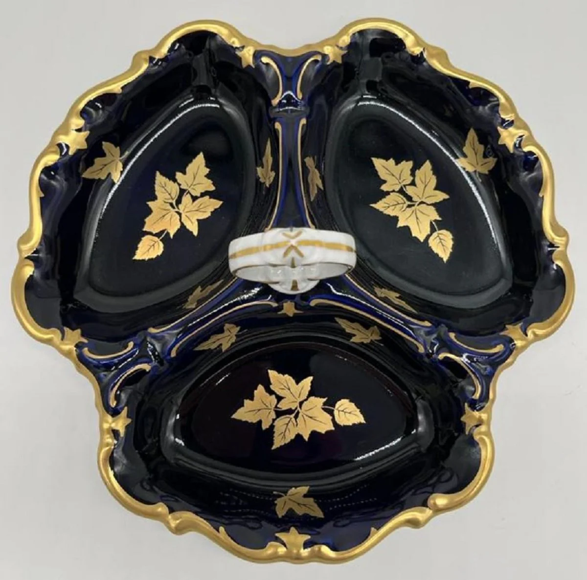 Casa Padrino Cuenco de Servicio de Porcelana Barroca de Lujo con Asa Azul Oscuro / Blanco / Oro ? 25 cm - Cuenco para Pasteler¨ªa y Frutos Secos - Reichenbach Porzellan - Hecho en Alemania