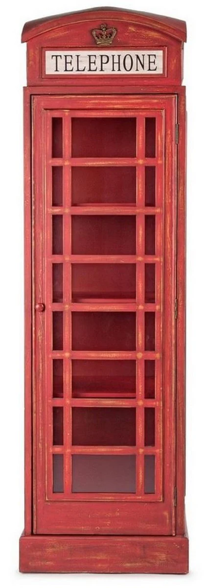 Casa Padrino armario de libros de estilo campestre cabina telef¨®nica rojo antiguo 55 x 51,5 x A. 180 cm - Cabina telef¨®nica armario estanter¨ªa estilo ingl¨¦s - Muebles de sal¨®n de estilo campestre