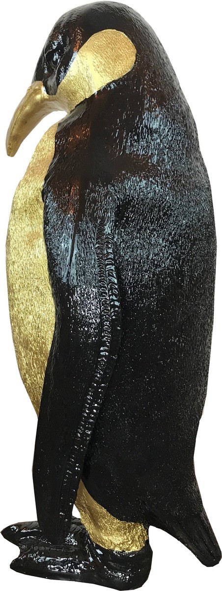 Casa Padrino figura decorativa de diseño pingüino negro / oro 24 x 20 x A. 48 cm - Escultura decorativa resistente a la intemperie - Decoración de Sala de Estar