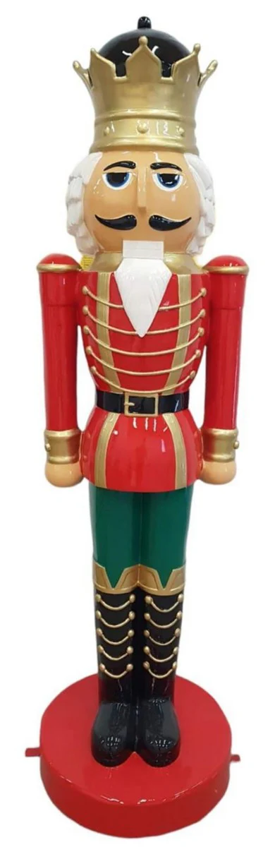 Casa Padrino escultura decorativa de lujo cascanueces rey rojo / multicolor / oro A. 200 cm - Figura de decoración navideña de tamaño natural - Figura XXL - Escultura navideña decorativa XXL