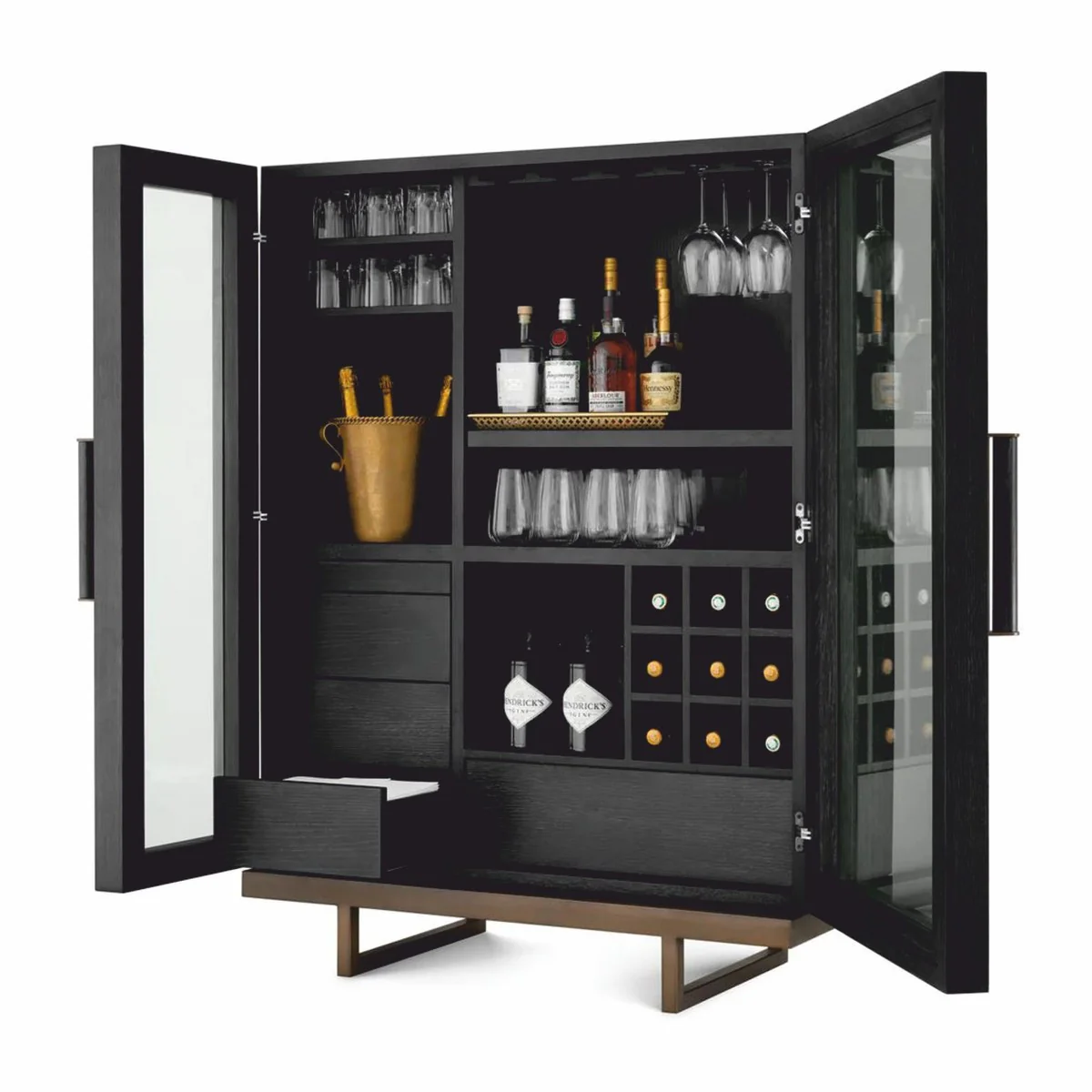 Casa Padrino armario bar de lujo negro-gris / bronce A. 150 cm - Muebles de bar