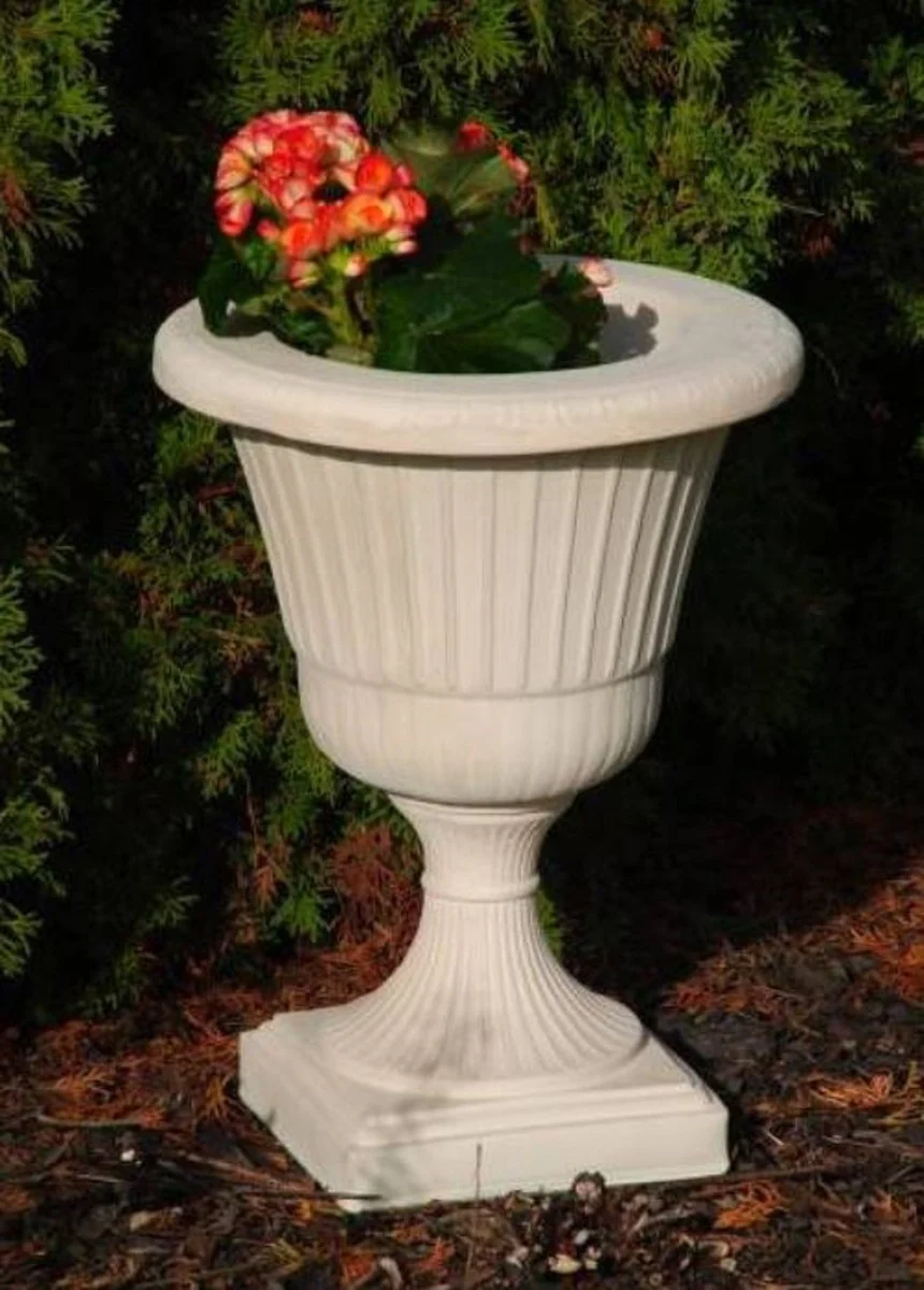 Casa Padrino maceta decorativo de jard¨ªn barroco blanco ? 39 x A. 52 cm - Macetero redondo de estilo barroco - Decoraci¨®n barroco de jard¨ªn - Decoraci¨®n barroco de terraza - Accesorios barroco