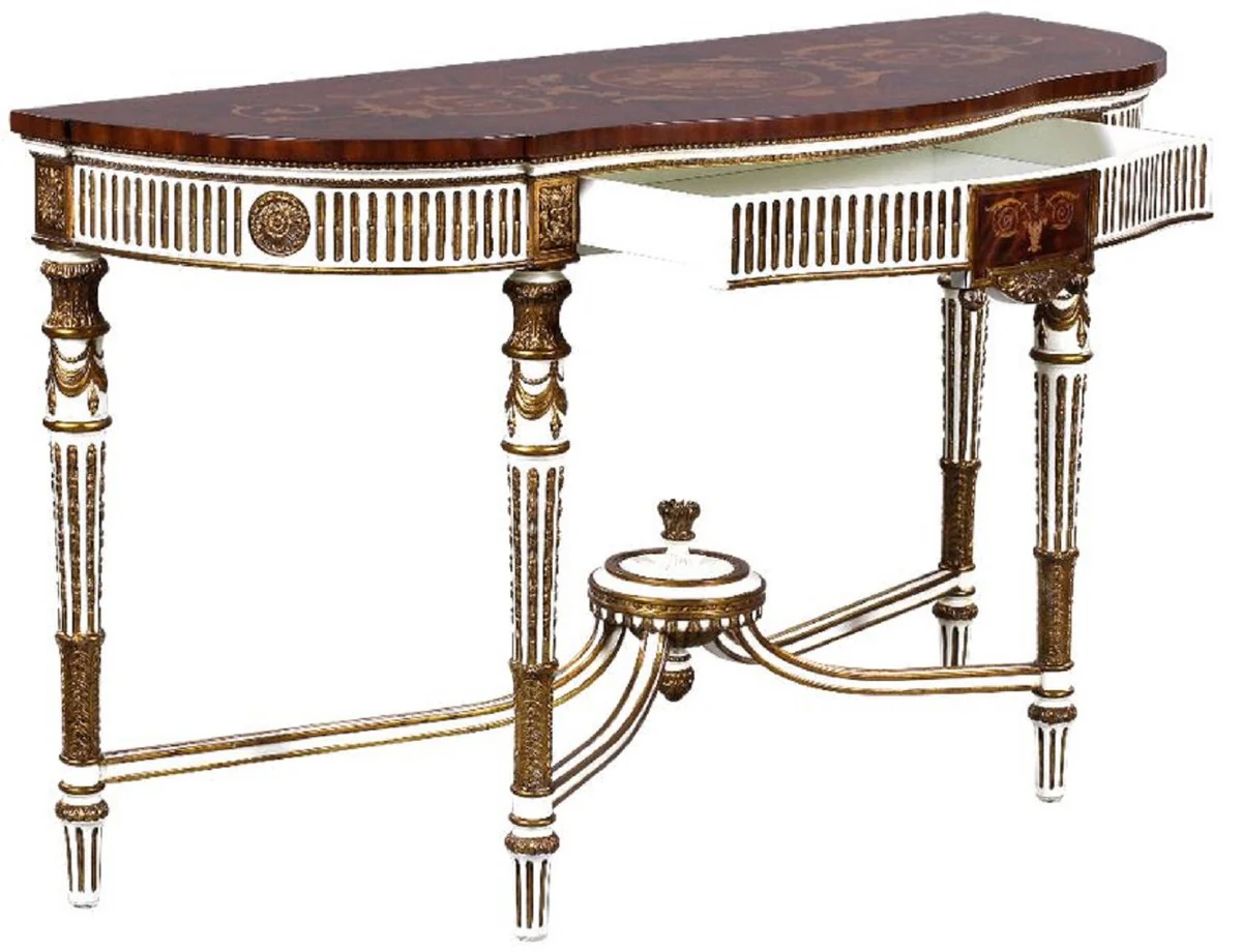 Casa Padrino consola barroco de lujo blanco / marr¨®n / oro - Consola de madera maciza hecha a mano con caj¨®n - Muebles de sal¨®n de lujo en estilo barroco - Muebles barrocos - Interiores barrocos