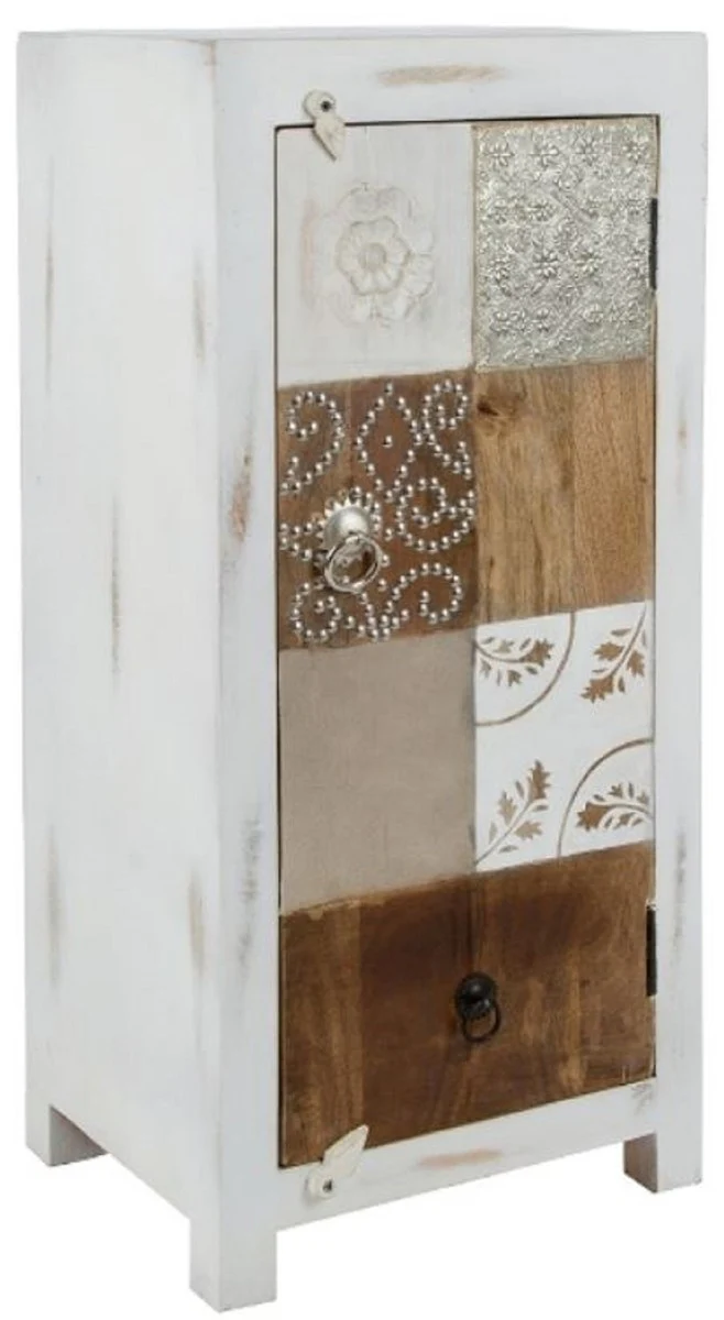 Casa Padrino c¨®moda de estilo campestre shabby chic blanco antiguo / multicolor 40 x 32 x H. 90 cm - Peque?o Gabinete de Estilo Campestre con Puerta