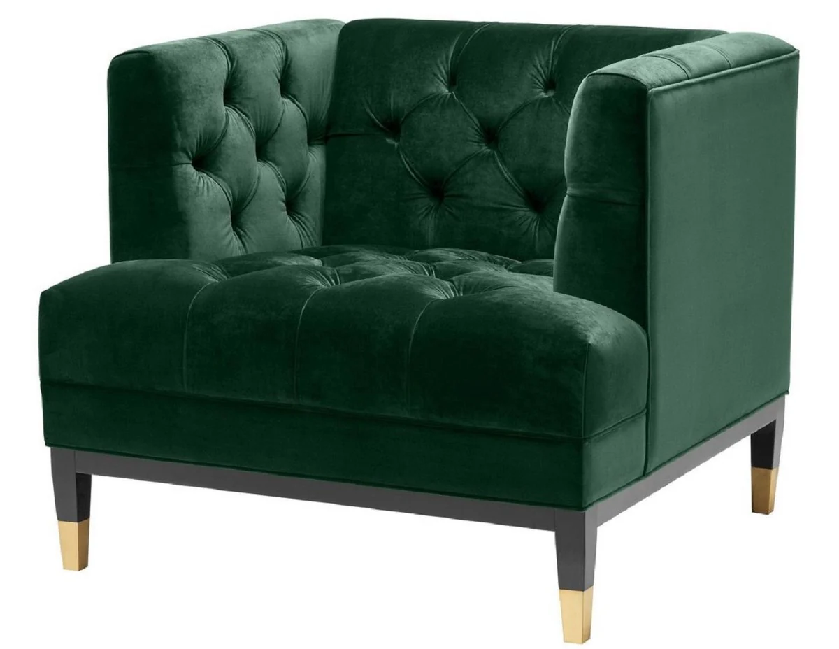 Casa Padrino sill¨®n de lujo para sala de estar verde / negro / lat¨®n 93 x 85 x H. 79 cm - Muebles Chesterfield