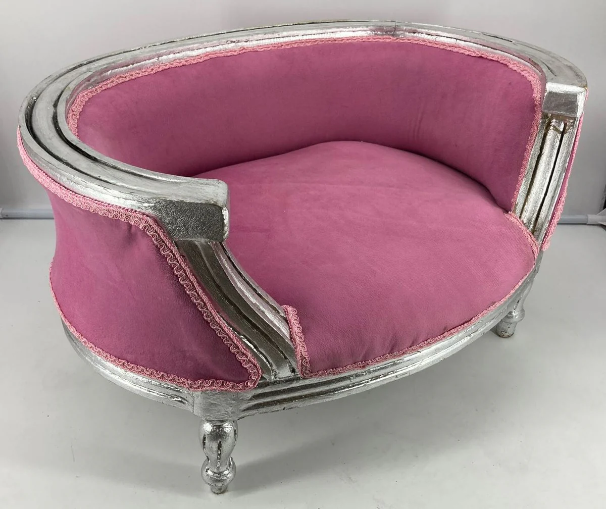 Casa Padrino cama para perros barroco rosa / plata - Muebles barrocos para perros - Muebles barrocos para mascotas - Magníficos muebles de animales en estilo barroco