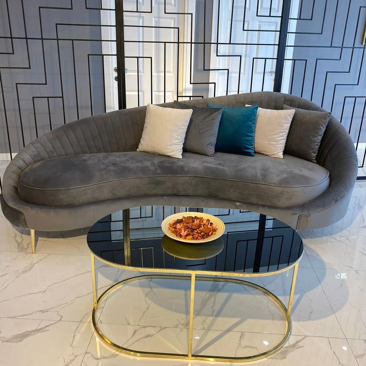 Casa Padrino sof¨¢ de lujo gris / oro 250 x 70 x A. 80 cm - Sof¨¢ de sal¨®n - Sof¨¢ de hotel - Muebles de sal¨®n - Muebles de hotel - Muebles de lujo - Interiores de sal¨®n - Interiores de lujo