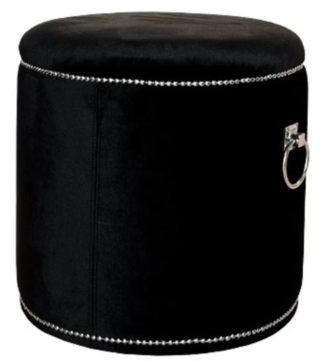 Casa Padrino taburete de lujo negro / plata ? 50 x H. 52 cm - Taburete Redondo de Lujo