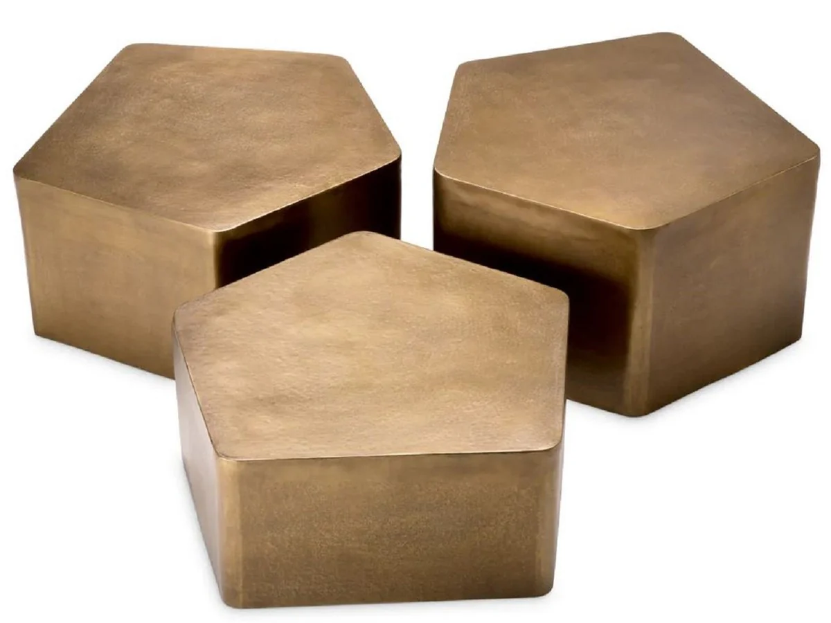 Casa Padrino conjunto de 3 mesas de centro de aluminio de lujo lat¨®n vintage