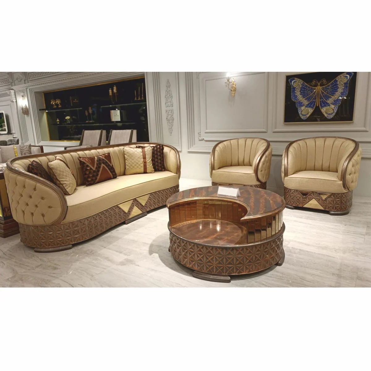 Casa Padrino mesa de centro Art Deco de lujo cobre / gris / oro ? 104 cm - Muebles de sal¨®n