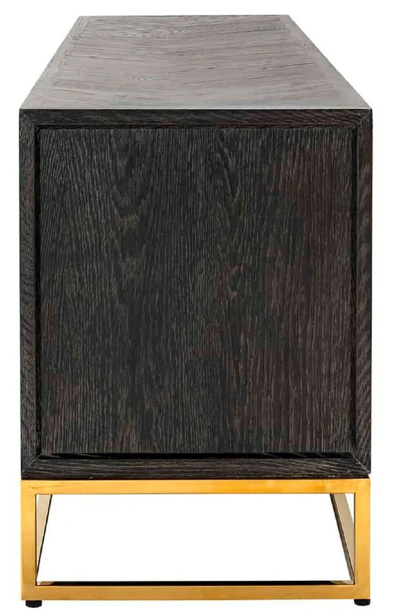 Casa Padrino gabinete de TV de lujo negro / oro 185 x 42,5 x A. 60 cm - Aparador de madera maciza con 4 puertas - Muebles de sal¨®n - Muebles de hotel - Colecci¨®n de Lujo