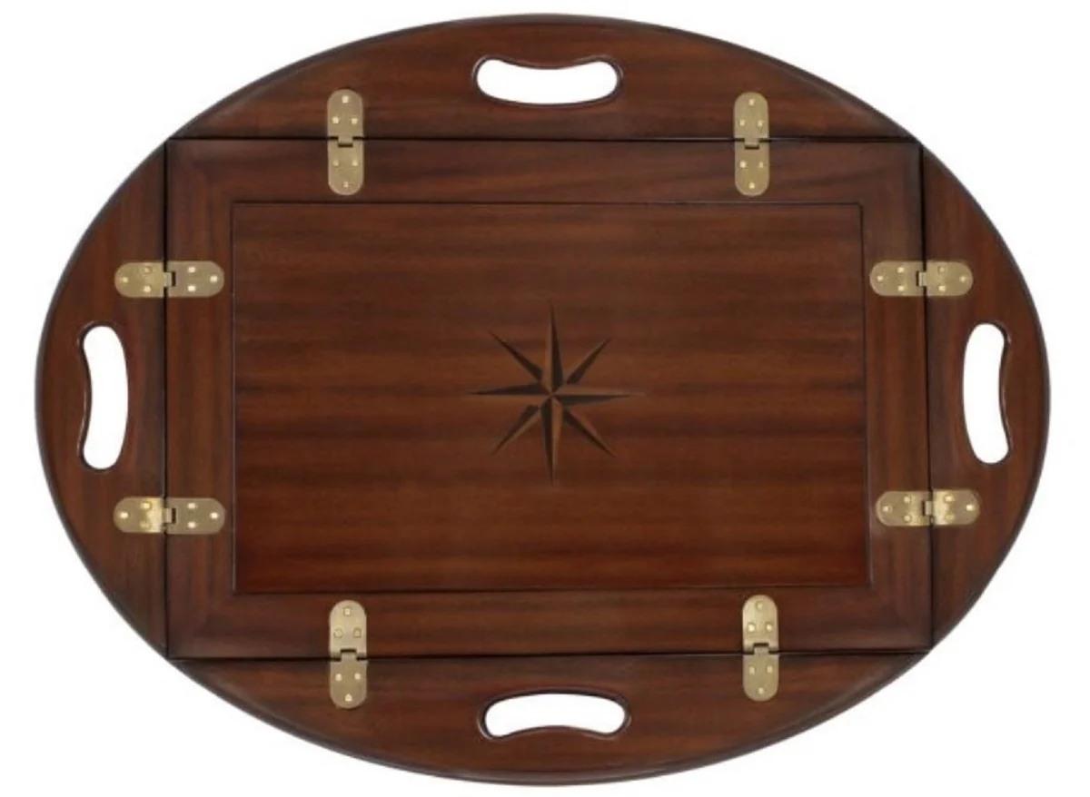 Casa Padrino mesa de centro / bandeja de lujo marrón oscuro 87 x 66 x H. 42 cm - Mesa de Centro Ovalada de Madera de Caoba - Mesa de Servicio - Muebles de Lujo