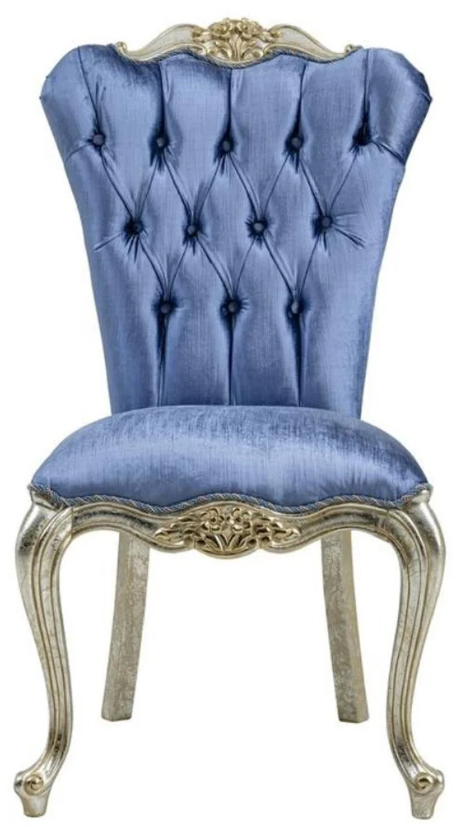 Casa Padrino conjunto de sillas de comedor barroco de lujo azul / plata / oro - Conjunto de sillas de cocina de 6 hecho a mano - Muebles de comedor barrocos - Noble & Splendid