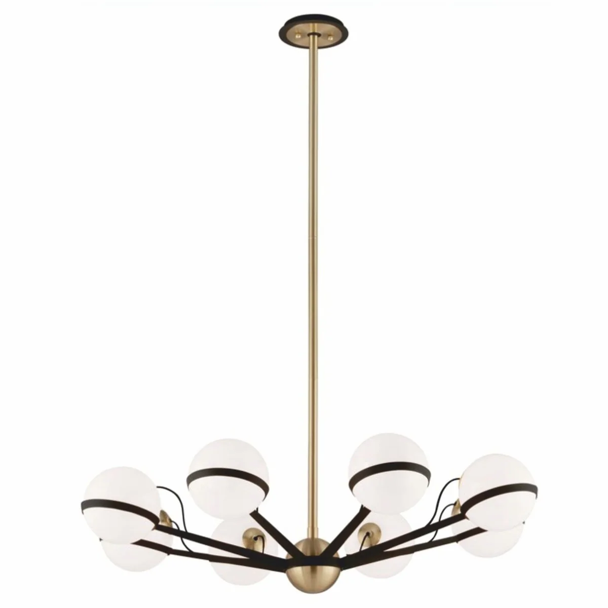 Casa Padrino Araña LED de Lujo Bronce / Latón / Blanco Ø 95,9 x H. 22,9 cm - Araña con Pantallas Esféricas - Calidad de Lujo