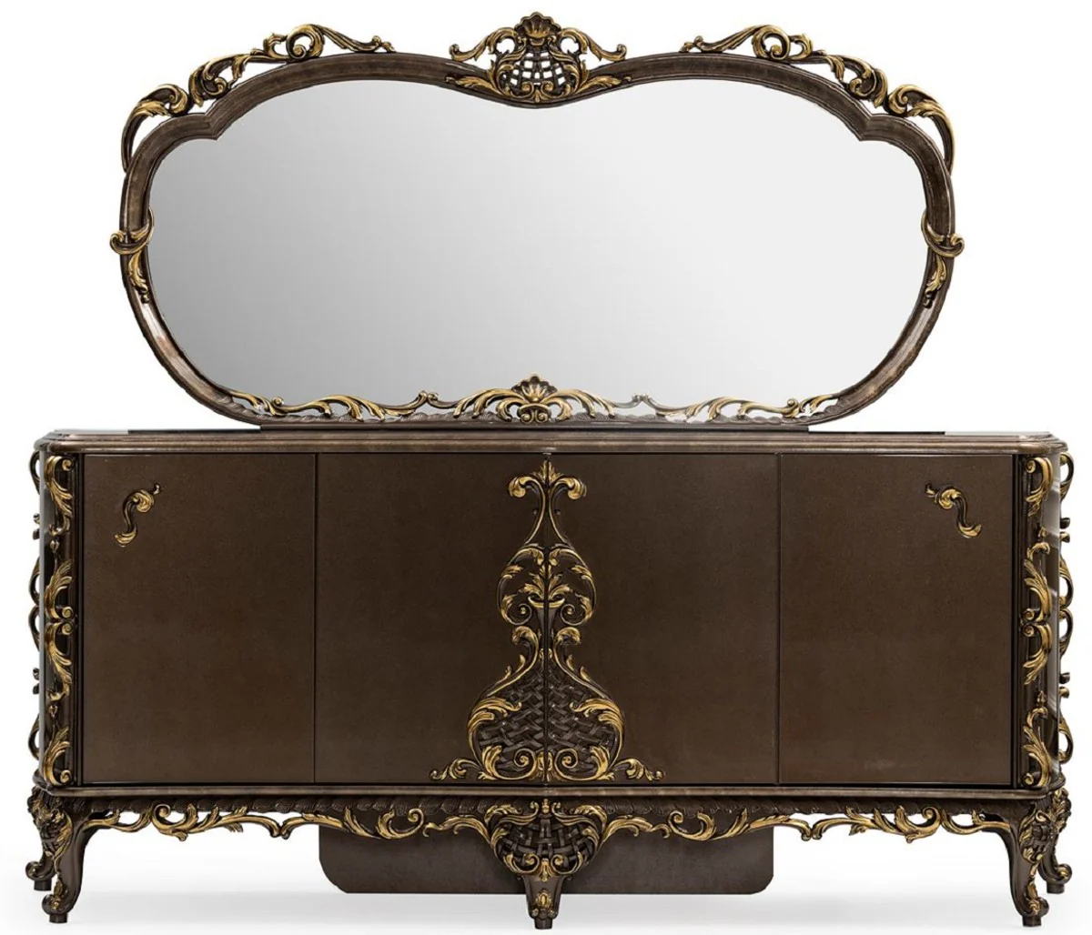 Casa Padrino aparador barroco de lujo con espejo marrón / oro - Muebles de lujo en estilo barroco - Muebles barrocos - Interiores barrocos - Noble y Magnífico
