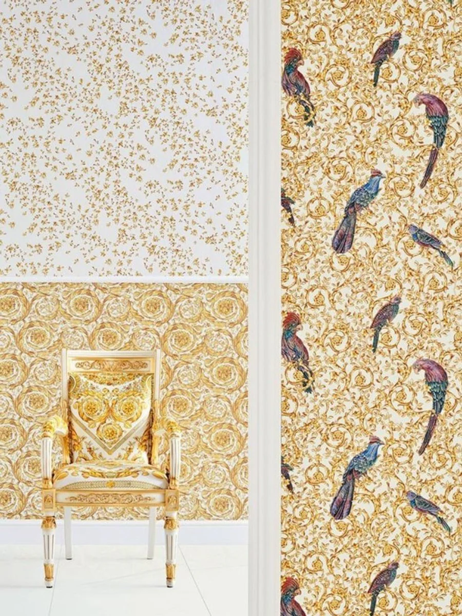 Papel Pintado no Tejido Barroco de Diseño Versace IV 37053-2 - Blanco / Oro / Azul / Violeta - Papel Pintado de Diseño - Alta Calidad