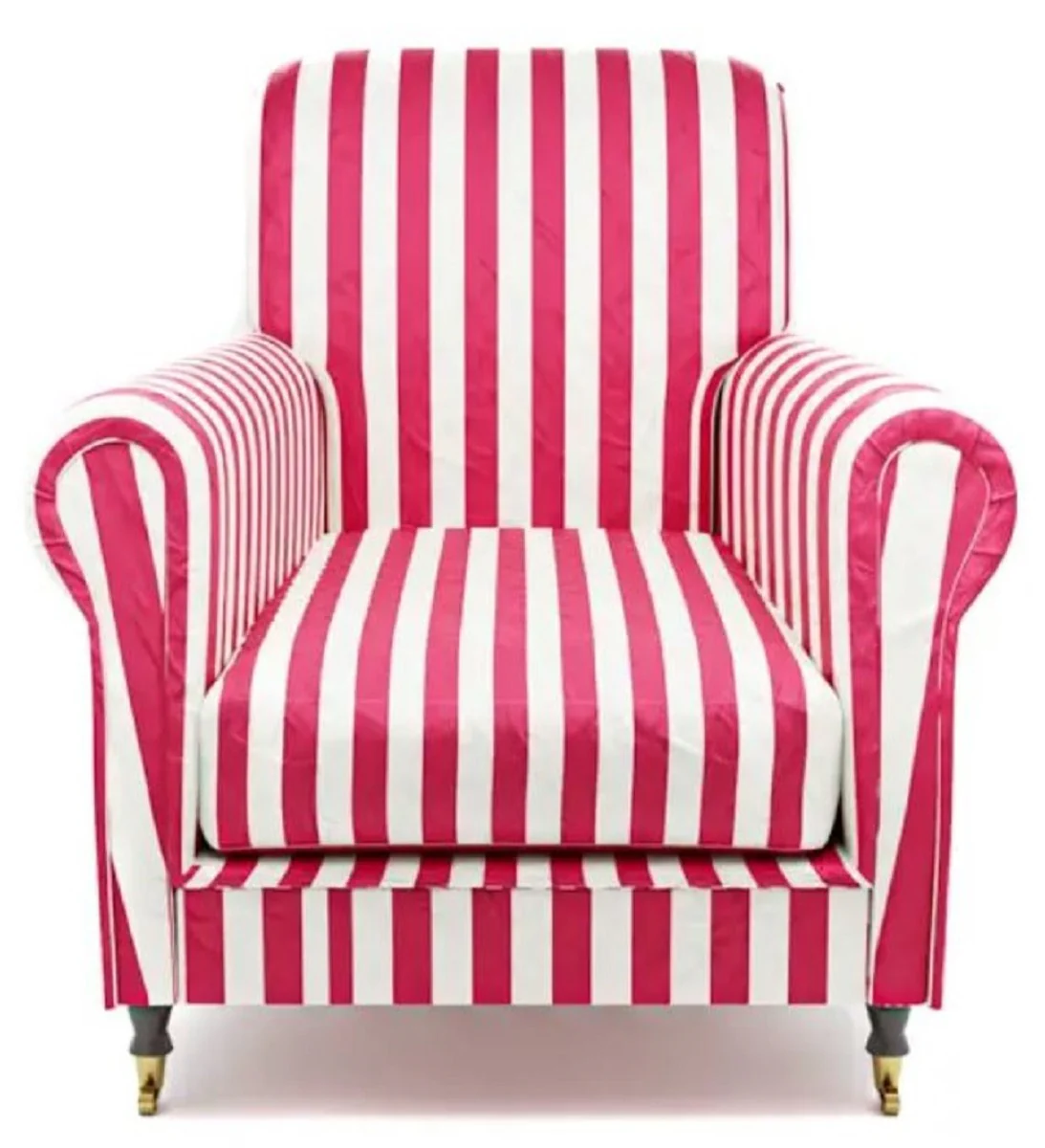 Casa Padrino sill¨®n de terciopelo de lujo con rayas rojo / blanco / negro / lat¨®n 82 x 91 x A. 94 cm - Sill¨®n de sal¨®n - Sill¨®n de hotel - Muebles de sal¨®n - Muebles de hotel - Muebles de lujo