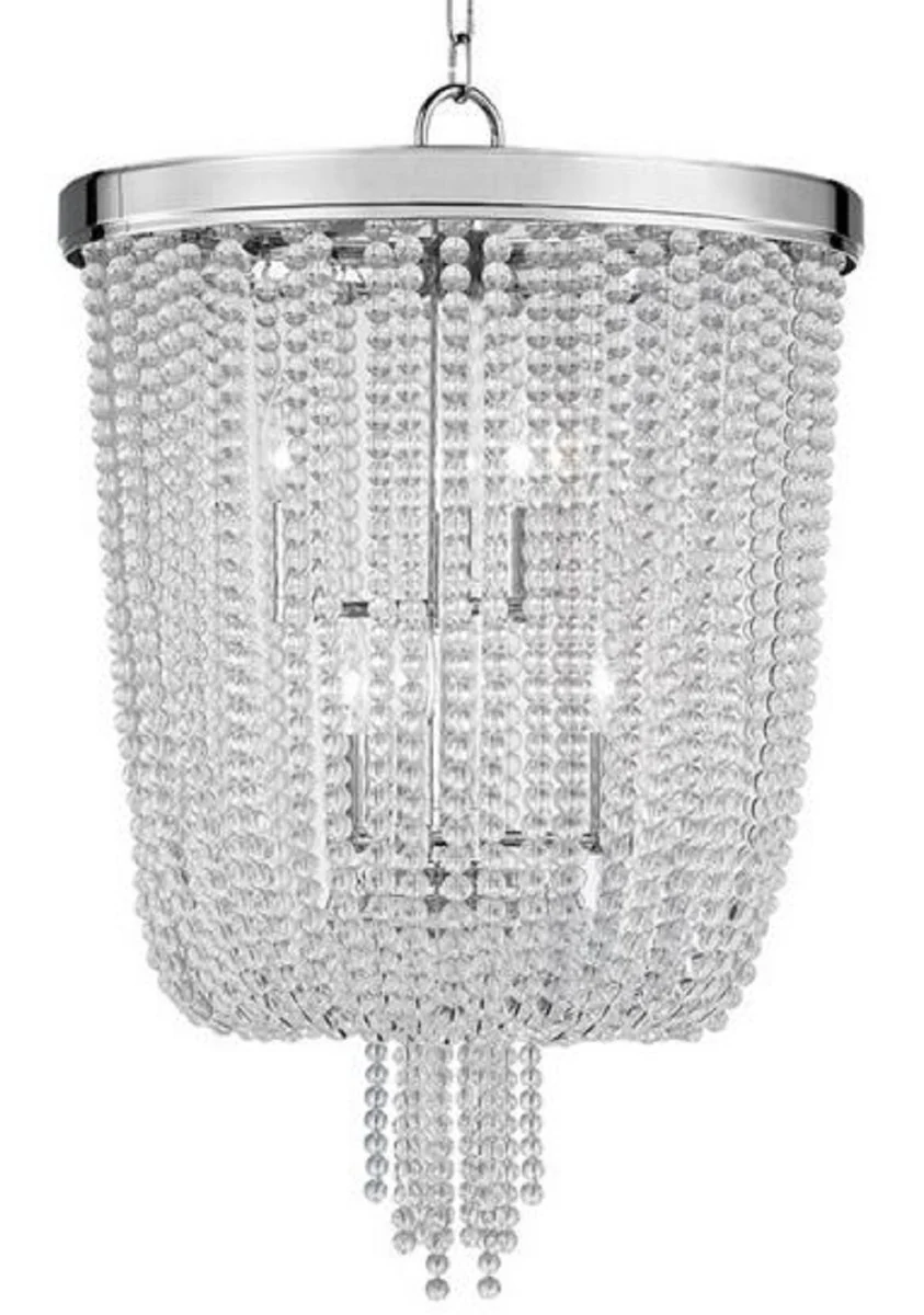 Casa Padrino lámpara colgante de lujo plata Ø 46,4 x H. 70,5 cm - Lámpara Colgante Redonda con Cristal