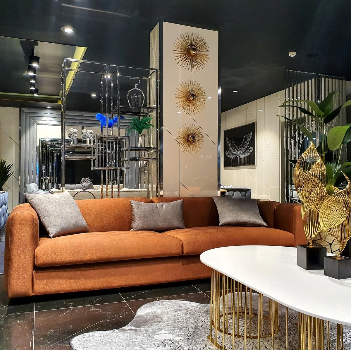 Casa Padrino sof¨¢ de lujo naranja / oro 240 x 95 x A. 85 cm - Sof¨¢ de Sal¨®n - Sof¨¢ de Hotel - Muebles de Lujo