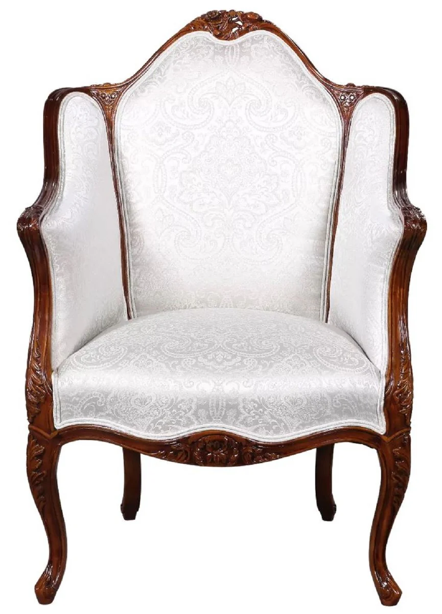 Casa Padrino sill¨®n barroco de lujo con patr¨®n elegante plata / marr¨®n oscuro - Magn¨ªfico sill¨®n de sal¨®n de estilo barroco - Muebles de sal¨®n barrocos - Noble y Magn¨ªfico