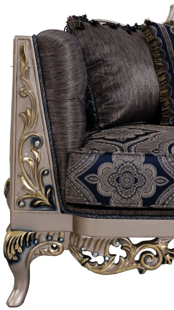 Casa Padrino sof¨¢ barroco de lujo con cojines decorativas azul / plata / oro 226 x 90 x A. 110 cm - Muebles de Sal¨®n Barrocos