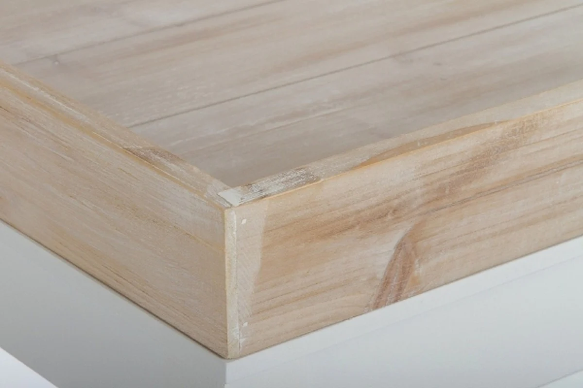 Casa Padrino mesa auxiliar de estilo campestre con bandeja extra¨ªble natural / blanco 100 x 50 x H. 55 cm - Muebles de Estilo Campestre