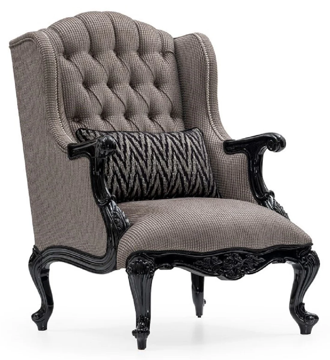 Casa Padrino sill¨®n de sal¨®n barroco de lujo plata / negro - Sill¨®n de estilo barroco hecho a mano con coj¨ªn decorativo - Muebles de sal¨®n de lujo en estilo barroco - Noble y Magn¨ªfico