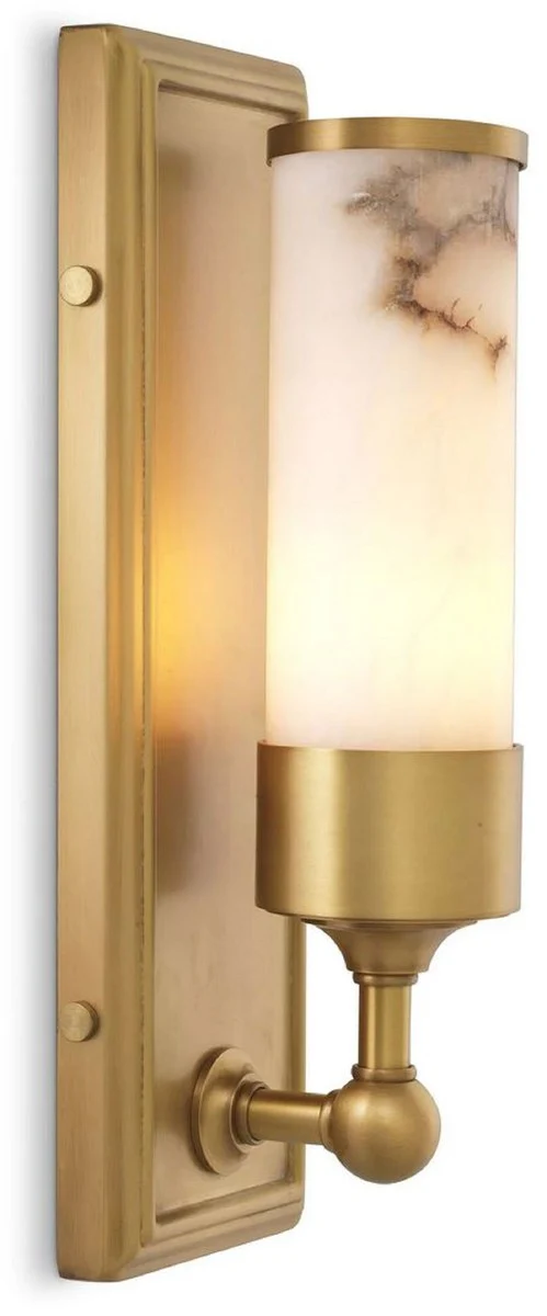 Casa Padrino lámpara de pared de lujo latón antiguo / alabastro 12,5 x 11,5 x A. 38 cm - Lámpara de pared con pantalla redonda de alabastro - Iluminación de lujo - Interior de lujo - Muebles de lujo
