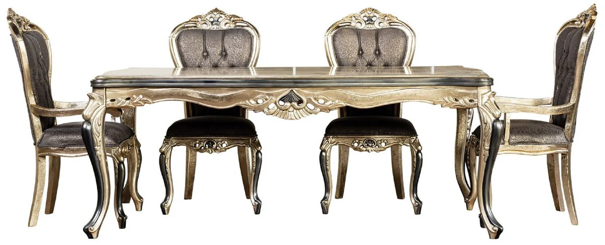 Casa Padrino mesa de comedor barroco de lujo oro antiguo / negro - Mesa de cocina rectangular de estilo barroco - Muebles de comedor barrocos de lujo - Muebles de comedor barrocos