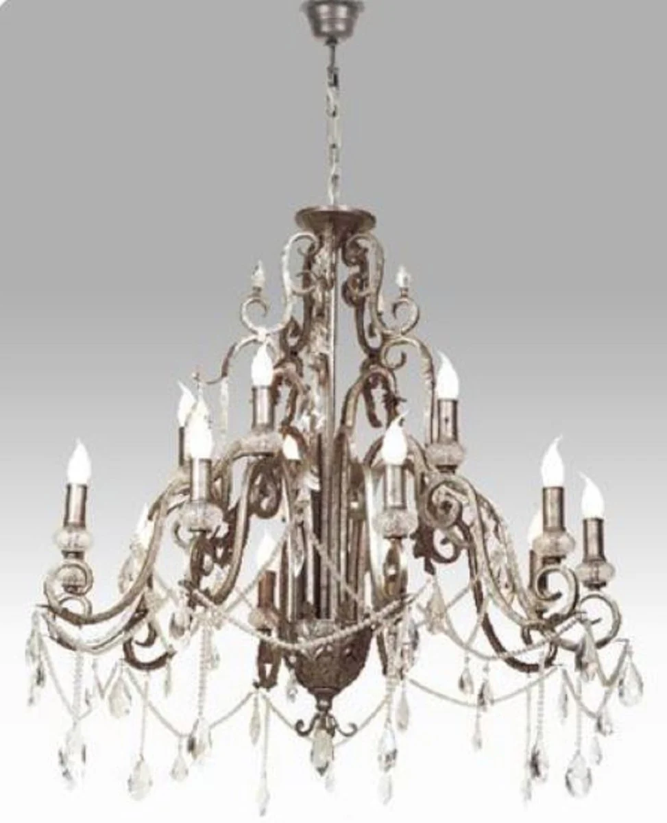 Casa Padrino araña de luces de cristal barroco de lujo plata antigua Ø 90 cm - Magnífica araña de salón en estilo barroco - Muebles barrocos - Noble y Magnífico