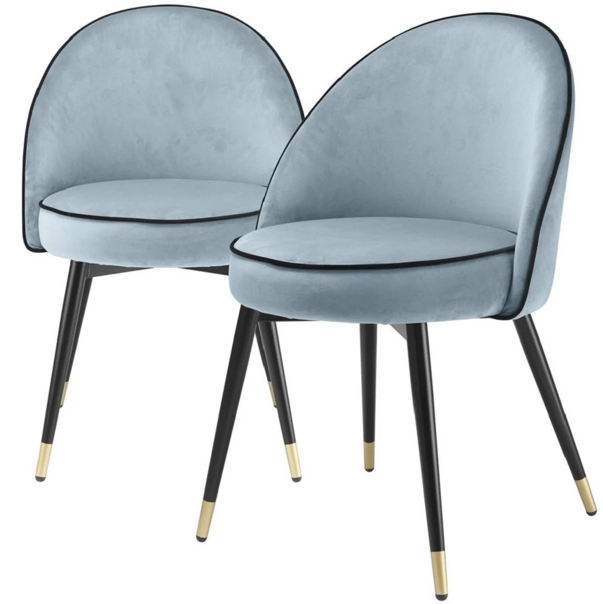 Casa Padrino conjunto de sillas de comedor de lujo azul / negro / lat¨®n 55 x 64 x A. 83 cm - Sillas de comedor con terciopelo fino - Muebles de comedor