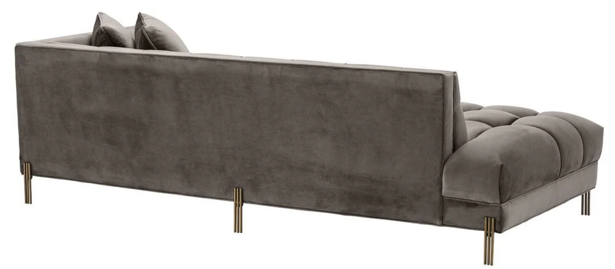 Casa Padrino sof¨¢ lounge de lujo gris - greige / lat¨®n 223 x 95 x H. 68 cm - Sof¨¢ de Sala del Lado Derecho con Terciopelo Fino y 2 Almohadas