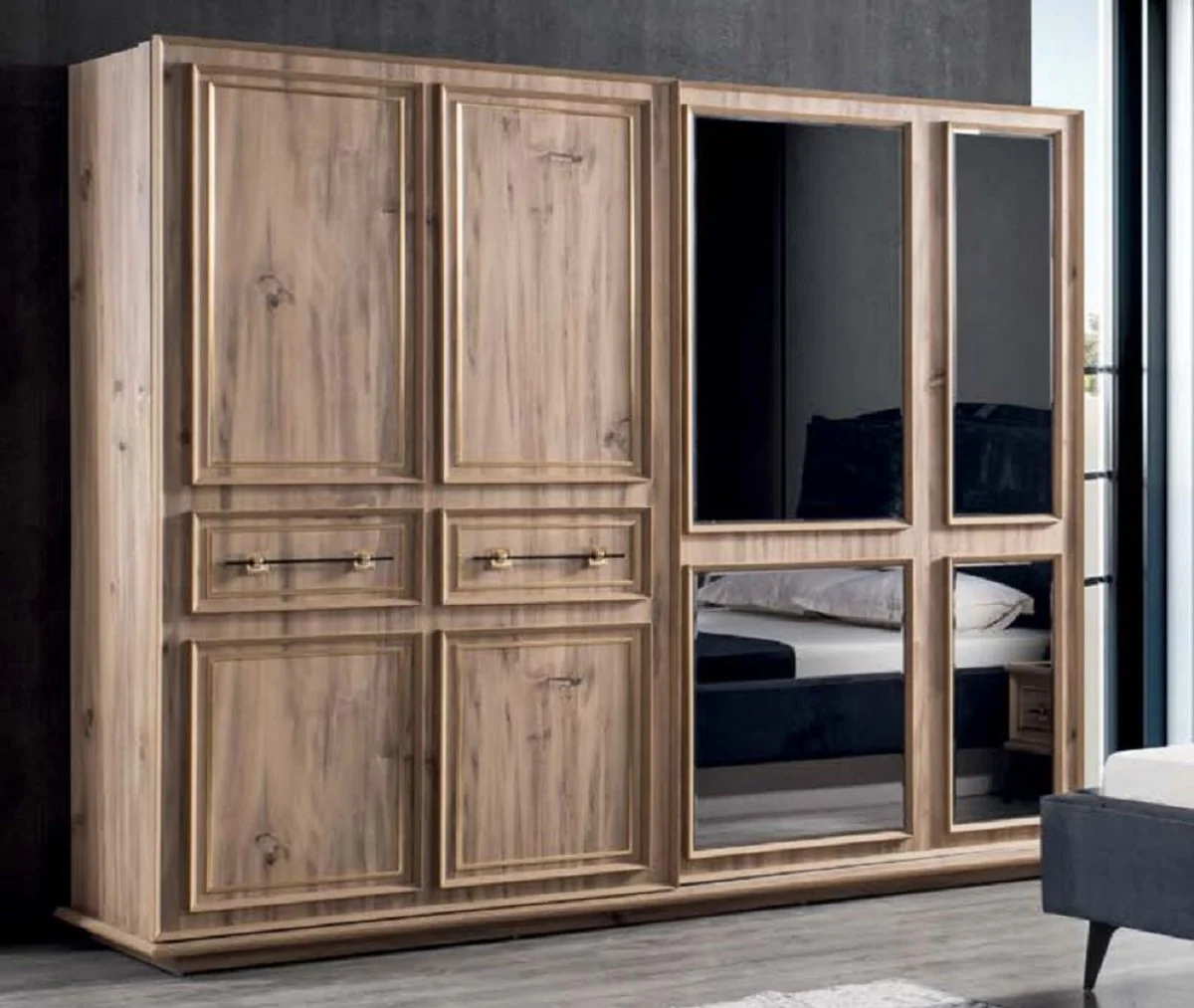 Casa Padrino armario de dormitorio de lujo marr¨®n 262 x 72 x A. 216 cm - Armario de madera maciza moderno con 2 puertas correderas - Muebles de dormitorio de lujo