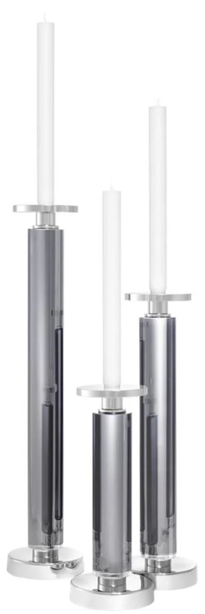 Casa Padrino set de velas soporte de cristal de de 3 gris / plata - Decoración de Lujo
