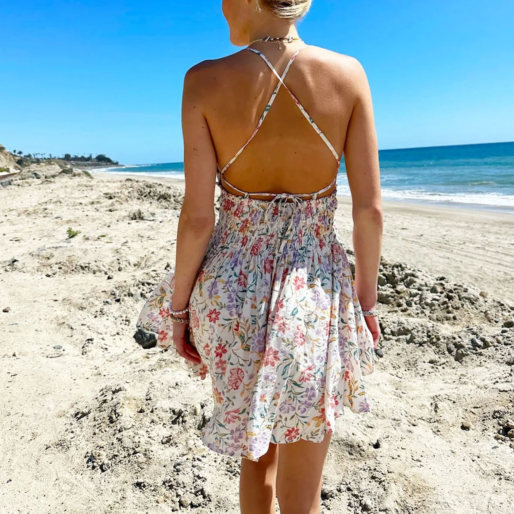Seaside Floral Strap Mini Dress